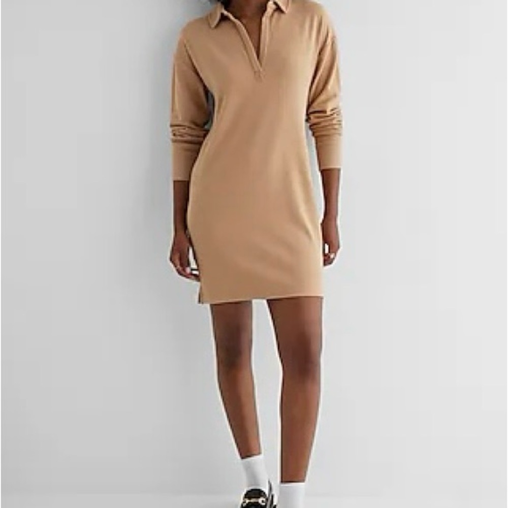 V-Neck Long Sleeve Mini Polo Sheath Dress